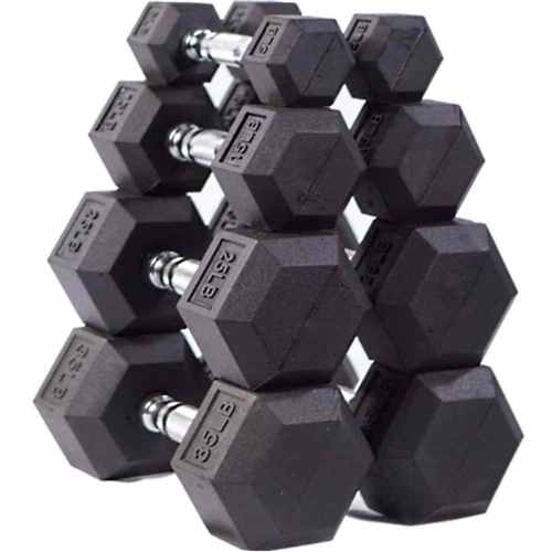 Barbell Set of 2 Hex Rubber Dumbbell with Metal Handles Pair of 2 Heavy Dumbbells Vansee Dumbbells【 Ship from USA】